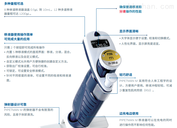 Gilson电动移液器P8x200M/P8x300M/P8x1200M